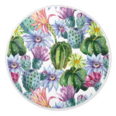 手塗りの水彩画のサボテンパターン セラミックノブ (正面)