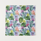 手塗りの水彩画のサボテンパターン タペストリー (正面(横))