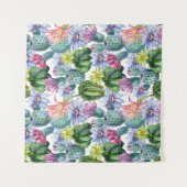 手塗りの水彩画のサボテンパターン タペストリー (正面)