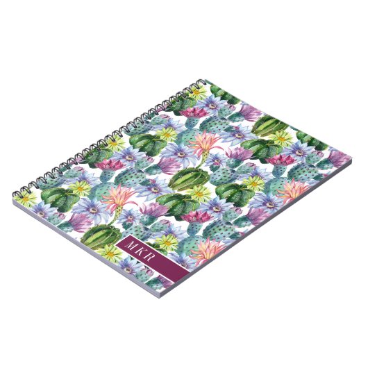 手塗りの水彩画のサボテンパターン ノートブック (左側)