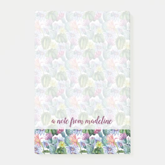 手塗りの水彩画のサボテンパターン ポストイット (正面)