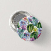 手塗りの水彩画のサボテンパターン 缶バッジ (正面&裏面)