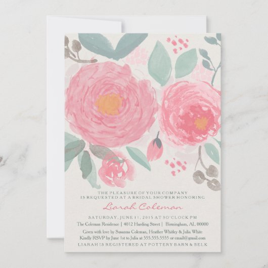 手塗りの水彩画のブライダルかベビーシャワー 招待状 (正面)