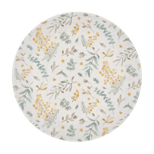 手塗りの水彩画の花の編み枝細工のユーカリ カッティングボード (正面)