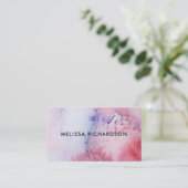 手塗りの水彩画の青いピンクのはねのしぶき 名刺 (スタンド正面)