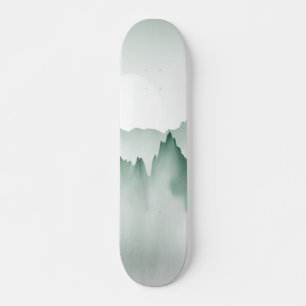 手塗りの水彩画山の景色 スケートボード