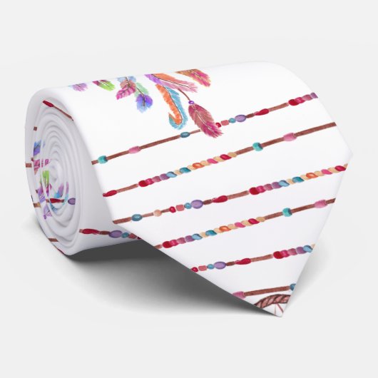 手塗りの水彩画Dreamcatcherは羽に玉を付けます ネクタイ (ロール)