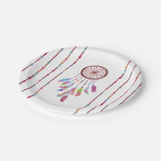 手塗りの水彩画Dreamcatcherは羽に玉を付けます ペーパープレート (アングル)