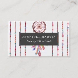 手塗りの水彩画Dreamcatcherは羽に玉を付けます 名刺