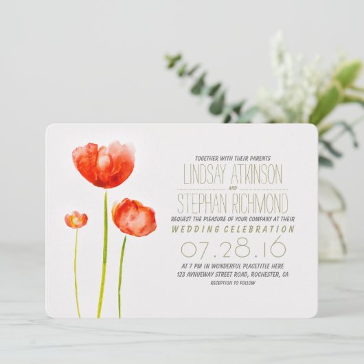 手塗りの花のモダンの結婚式招待状 招待状 (スタンド正面)