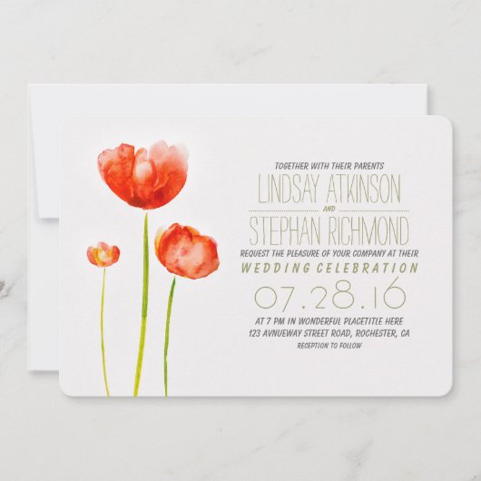 手塗りの花のモダンの結婚式招待状 招待状 (正面)