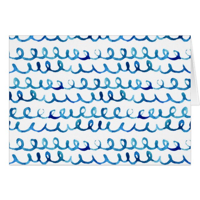 手塗りの青い水彩画の波状パターン (正面横)