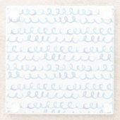 手塗りの青い水彩画の波状パターン ガラスコースター (裏面)