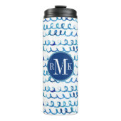 手塗りの青い水彩画の波状パターン タンブラー (正面)