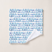 手塗りの青い水彩画の波状パターン バスタオルセット (ウォッシュタオル)