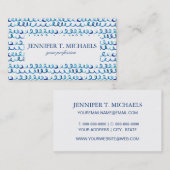 手塗りの青い水彩画の波状パターン 名刺 (正面/裏面)