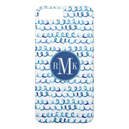 手塗りの青い水彩画の波状パターン Case-Mate iPhoneケース (裏面)