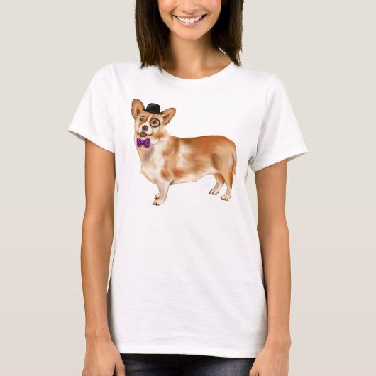 手塗りのMonocledコーギーの小犬 Tシャツ (正面)