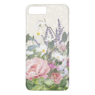 手塗りピンクのシャクヤクの花柄wの野生花をひもで締めて下さい iPhone 8 plus/7 plusケース