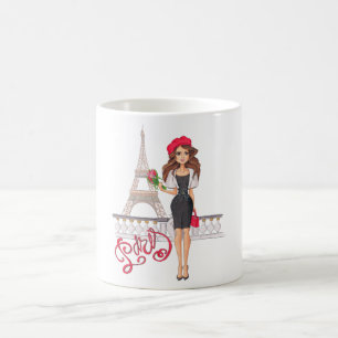 手塗りファッションのパリの女の子 コーヒーマグカップ