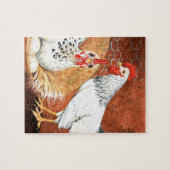 手塗り巣の卵を持つオンドリそして雌鶏 ジグソーパズル (横)