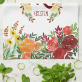 手塗り水彩画のモノグラムの花のバラのリース キッチンタオル (折り畳み)