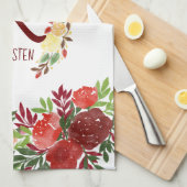 手塗り水彩画のモノグラムの花のバラのリース キッチンタオル (四つ折り)