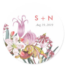 手塗り水色のエキゾチックな花の結婚式