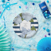 手塗り青くストライプのなアジサイの花のリース ペーパープレート (パーティー)