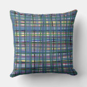 手実在引き芸術的タータンチェック青 クッション (裏面)