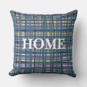 手実在引き芸術的タータンチェック青 クッション (正面)