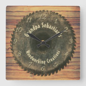 手工木工素朴鋸刃テンプレート スクエア壁時計 (正面)