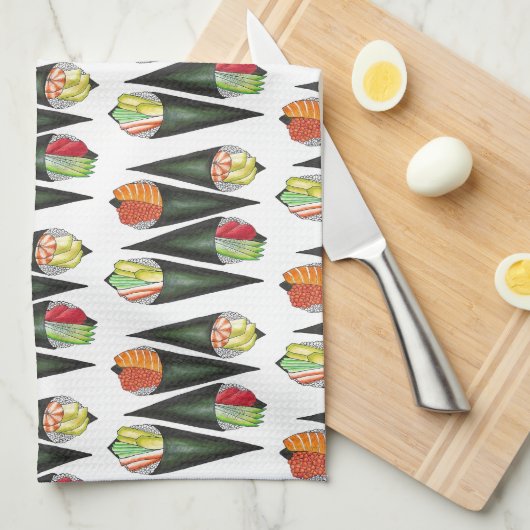 手巻き寿司転が手転が食日本の品 キッチンタオル (四つ折り)