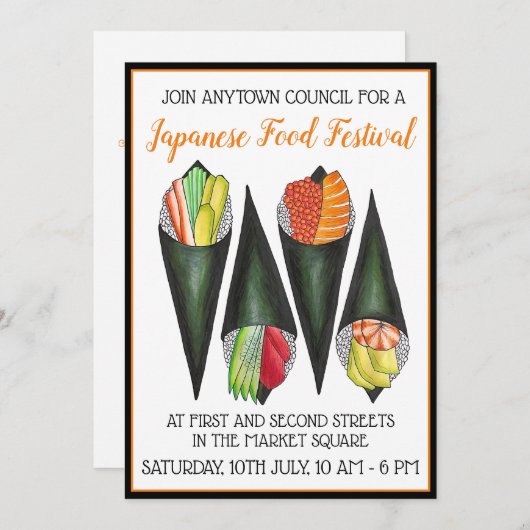 手巻き手転がすし日本のフェスティバル 招待状 (正面/裏面)