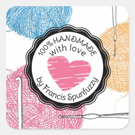 手引きファジー糸クロシェ針ギフトラベルラベル スクエアシール (正面)