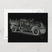 手引きヴィンテージ消防車 ポストカード (正面/裏面)