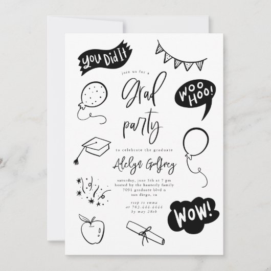 手引き卒業予測できなパーティー招待状 招待状 (正面)