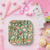 手引き寿司のおいしさの繰り返し柄 ペーパープレート (パーティー)