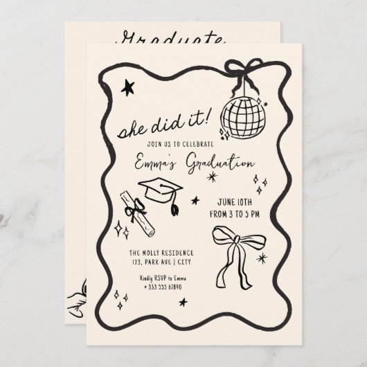 手引き弓の卒業発表 招待状 (正面/裏面)