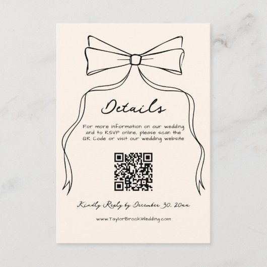 手引き弓オールドマネーの結婚詳細Qrコード エンクロージャーカード (正面)