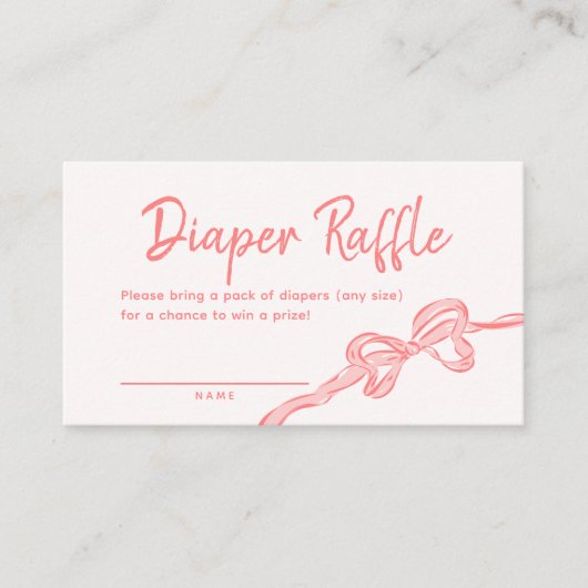 手引き弓ベビーシャワーおむつラッフルカード 名刺 (正面)
