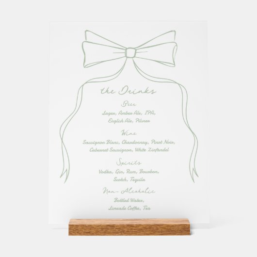 手引き弓ホワイトグリーン結婚バー アクリルサイン (正面)