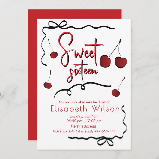 手引き弓whimsyよくはしゃぐさくらんぼsweet 16 招待状 (正面/裏面)