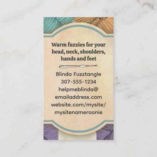 手引き撚り糸のハンクの斜め針編みフック 名刺 (裏面)