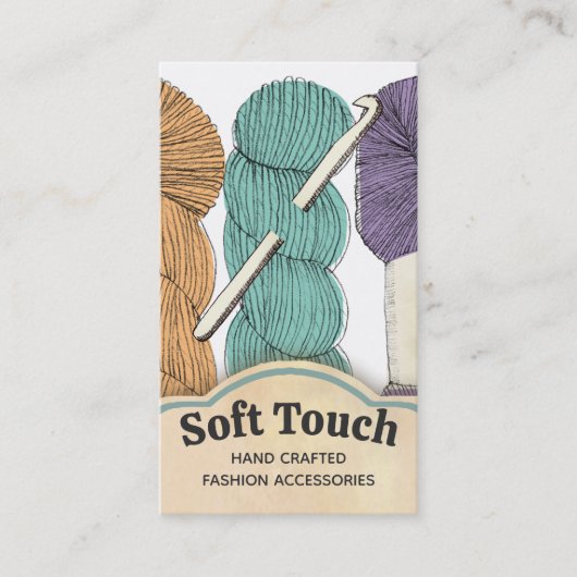 手引き撚り糸のハンクの斜め針編みフック 名刺 (正面)