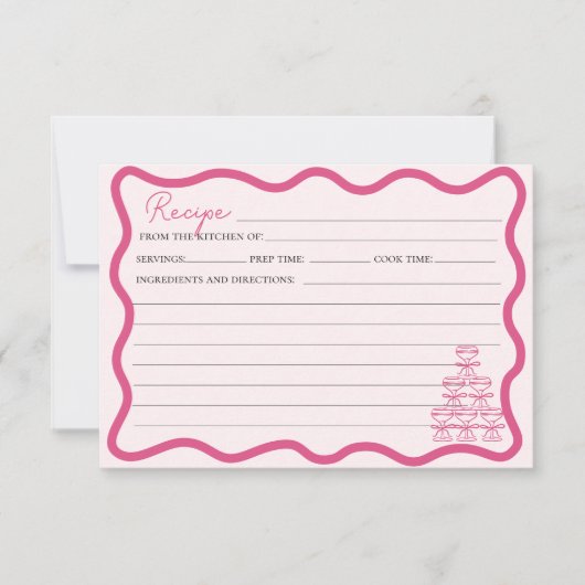 手引き波状フレームレトロピンクボウレシピカード 招待状 (正面)
