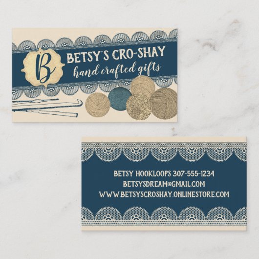 手引き糸のかぎ針がみすぼらしいレースの工芸品 名刺 (正面/裏面)