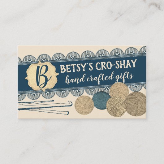 手引き糸のかぎ針がみすぼらしいレースの工芸品 名刺 (正面)