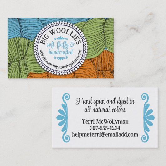 手引き糸編み物かぎ取り名刺 名刺 (正面/裏面)