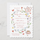 手引き赤お洒落ちゃんシャワー茶パーティー 招待状 (正面)